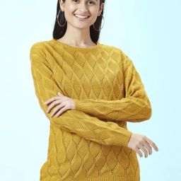 Honey by Pantaloons Mustard Self Pattern Sweater-image-5