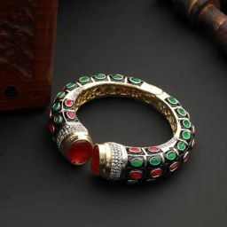 Saraf Rs Jewellery Gold Enamelled AD Studded Statement Cuff Bracelet-image-59