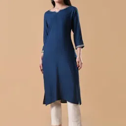 showoffff SHOWOFF Blue Cotton Silk Solid Kurta-picture-19