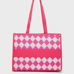 Caprese Pink & White Checks Large Tote Handbag-image-11