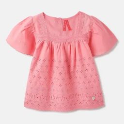 Blue Giraffe Girls Pink Pure Cotton Embroidery Top-picture-19