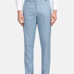 TAHVO Sky Blue Regular Fit Flat Front Trousers-image-79