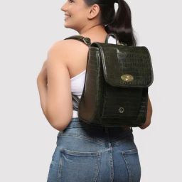 Caprese Treza Olive Faux Leather Textured Backpack-image-75