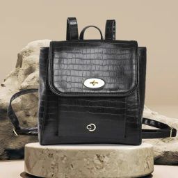 Caprese Treza Black Faux Leather Textured Backpack-image-95