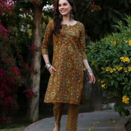 DECKEDUP Mustard Cotton Printed Kurta-32