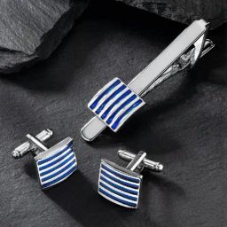 Peora Blue Silver Decorative Combo Set of Tie Pin and Cufflinks Set for Men-image-32