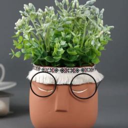 Tayhaa Rust Ceramic Human Face with Specs Planter-image-66