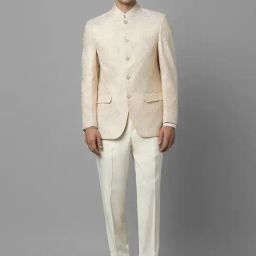 Men Cream Slim Fit Patterned Formal Two Piece Suit-image-15