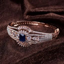 Saraf Rs Jewellery Blue Rose Gold Plated AD Handcrafted Statement Bracelet-9