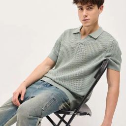 The Bear House Green Cotton Regular Fit Self Design T-Shirt-image-77