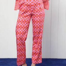 RAREISM Orange Cotton Blend Printed Trousers-image-0