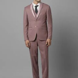 Men Pink Slim Fit Textured Formal Three Piece Suit-image-4