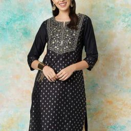 Melange by Lifestyle Black Embroidered Straight Kurta-picture-46