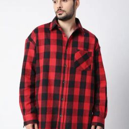 Blamblack Red Cotton Regular Fit Checks Shirt-image-15