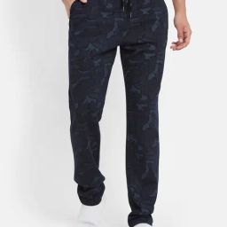 Octave Navy Cotton Regular Fit Printed Trackpants-image-52
