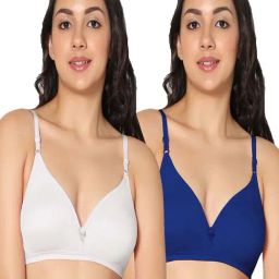 IN CARE White & Blue Cotton T-Shirt Bras - Pack Of 2-image-63