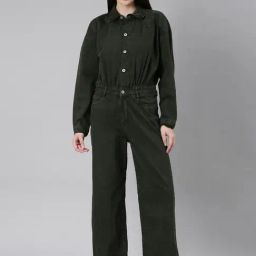 SHOWOFF Olive Denim Maxi Jumpsuit-picture-22