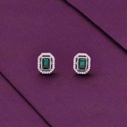 Kai Jewel Square Cut White & Green Casual Silver Stud Earrings-image-96