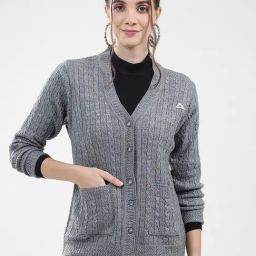 Monte Carlo Grey Blend Wool Woven Design Cardigan-image-86