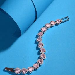 Saraf Rs Jewellery Pink Rose Gold Toned AD Statement Wrap Around Bracelet-8
