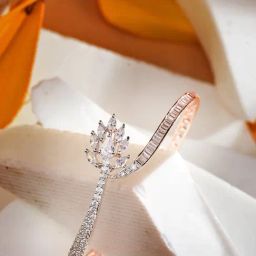Saraf Rs Jewellery White Rose Gold Plated AD Studded Floral Minimal Kada Bracelet-46