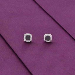 Kai Jewel Minimalistic Black Diamond Bezels Silver Earrings-image-26
