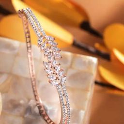 Saraf Rs Jewellery White Rose Gold Plated Marquis AD Studded Kada Bracelet-26