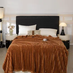 JC HOME Coffee Brown Striped AC Room 300 GSM Double Bed Blanket-image-13