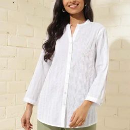 Fabindia White Cotton Striped Tunic-picture-17