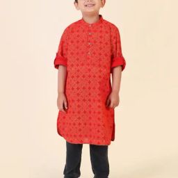 Fabindia Kids Red Printed Full Sleeves Kurta-image-58