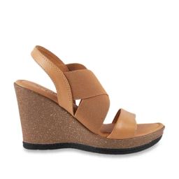 Catwalk Women's Tan Cross Strap Wedges-image-8