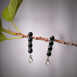 Imli Street Black Silver Tone Stone-Studded Handcrafted Dangler Earrings-2
