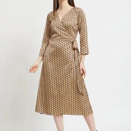 Fablestreet Brown Printed Wrap Dress-image-1