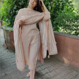 The Hemming Bird beige Cotton Satin Kurta Set-image-65