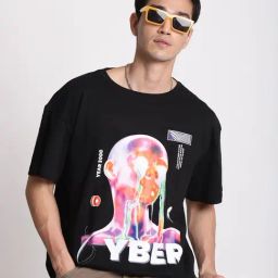 Bene Kleed Men Black Graphic Print Oversize T-Shirt-image-7