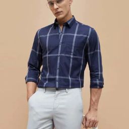 Code By Lifestyle Navy Cotton Regular Fit Checks Shirt-picture-20