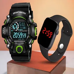 Hala Men Pack of 2 Aluminium Printed Dial & Straps Digital Watched LED Green SSA-Square-39