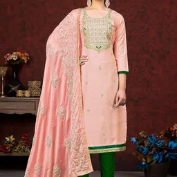 SHADOW & SAINING Floral Embellished Zari Work Semi-Stitched Dress Material-picture-10