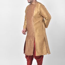 DEYANN PLUS Men Taupe & Maroon Printed Kurta with Dhoti Pants image 5