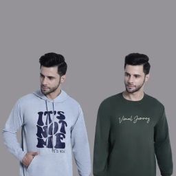 Vimal Jonney Grey & Olive Regular Fit Printed Sweatshirt - Pack of 2-image-33