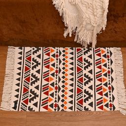 INDIAN HOME FAB Beige Geometric Printed Anti-Slip Water Absorbent Cotton Floor Mat-38