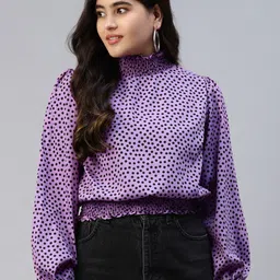 plusS Women Mauve Polka Dots Printed Top-picture-14