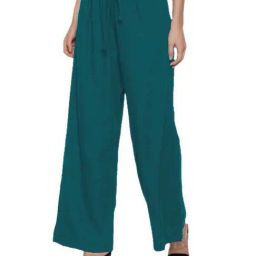 PATRORNA Teal Loose Fit Mid Rise Palazzos-image-86