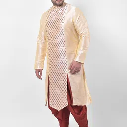 DEYANN PLUS Men Cream-Coloured & Red Printed Kurta with Patiala image 4
