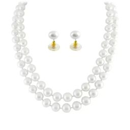 Sri Jagdamba Pearls Golden Necklace & Earring Set-image-49