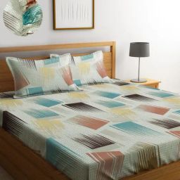 Klotthe Printed Multicolor 300 TC Cotton Blend Double Bed Sheet with 2 Pillow Covers-image-65