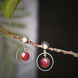 Imli Street Maroon-White Silver Tone Stone-Studded Handcrafted Drop Earrings-18