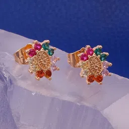 EL JOYERO Gold Plated CZ StuddedContemporary Studs Earrings-image-15