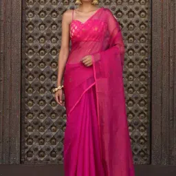 Swtantra Pink Cotton Silk Woven Saree With Unstitched Self Blouse-picture-17