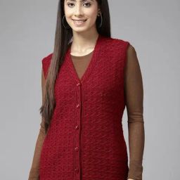 Cayman Red Self Pattern Cardigan-image-24